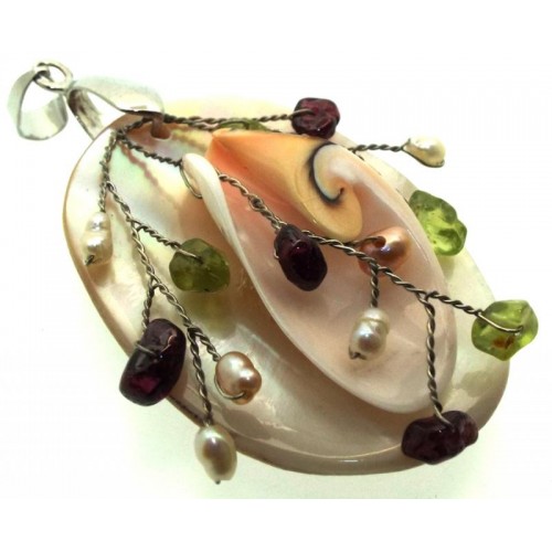 Hand Crafted Natural Pearl and Gemstone Pendant